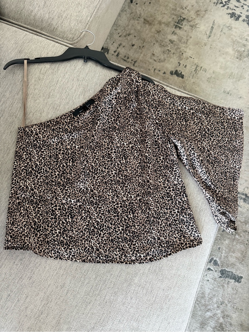 NWT White House Black Market Beige and Black Leopard One-Shoulder Blouse